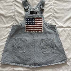 Vintage Ralph Lauren Polo Girls 2T Striped Denim American Flag Dress